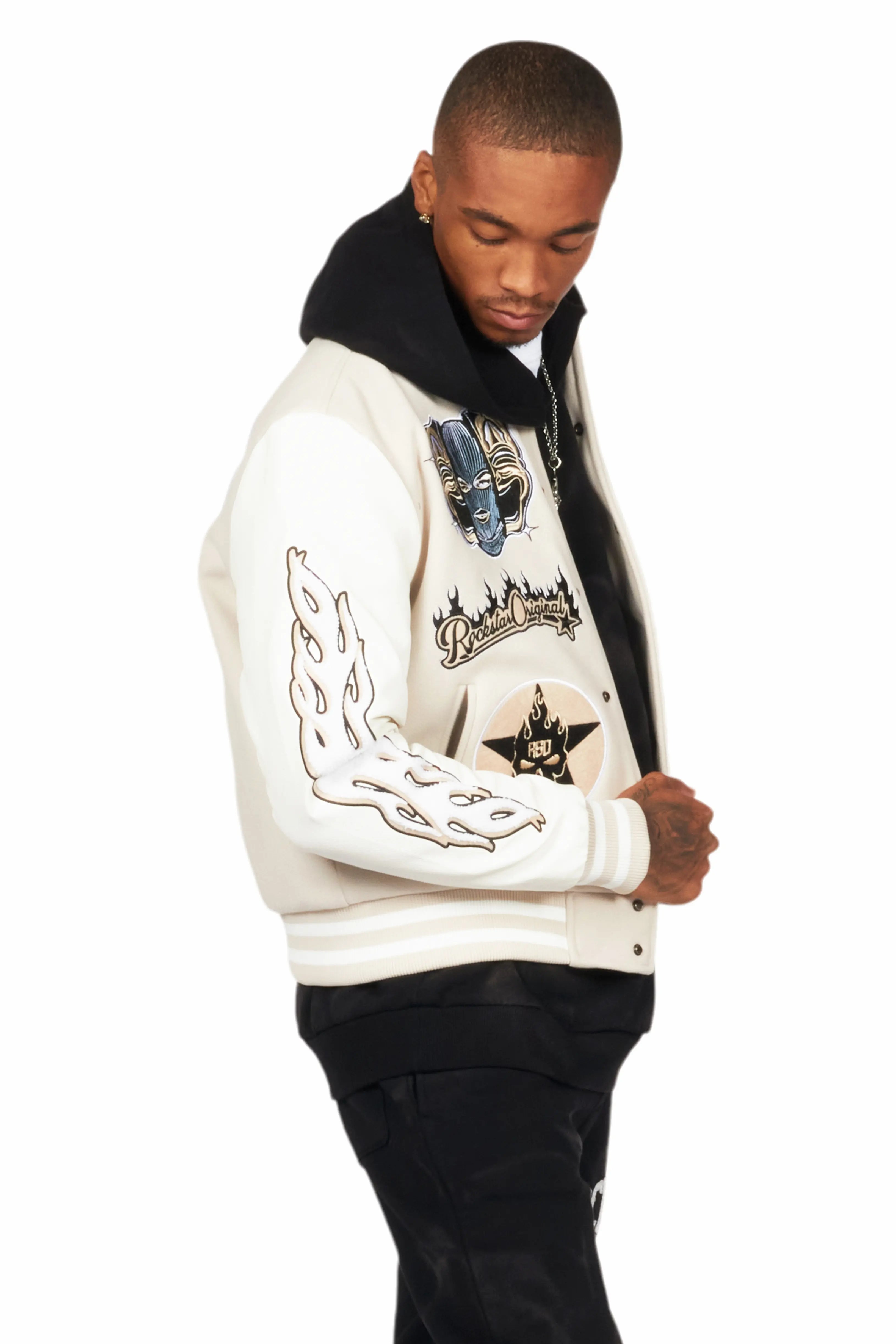 Fio Beige/White Varsity Jacket