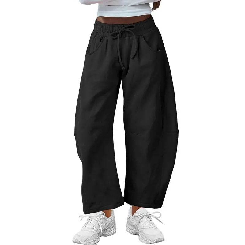 Women's Cotton Barrel-Leg Sweatpants (Drawstring Waist, Pockets)