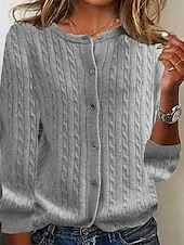 Women's Sweater Cardigan Fashion Streetwear Daily Solid Color Ribbed Open Front Knitted Long Sleeve Regular Tops Knit Holiday Going out Weekend Black Wine Fall Winter