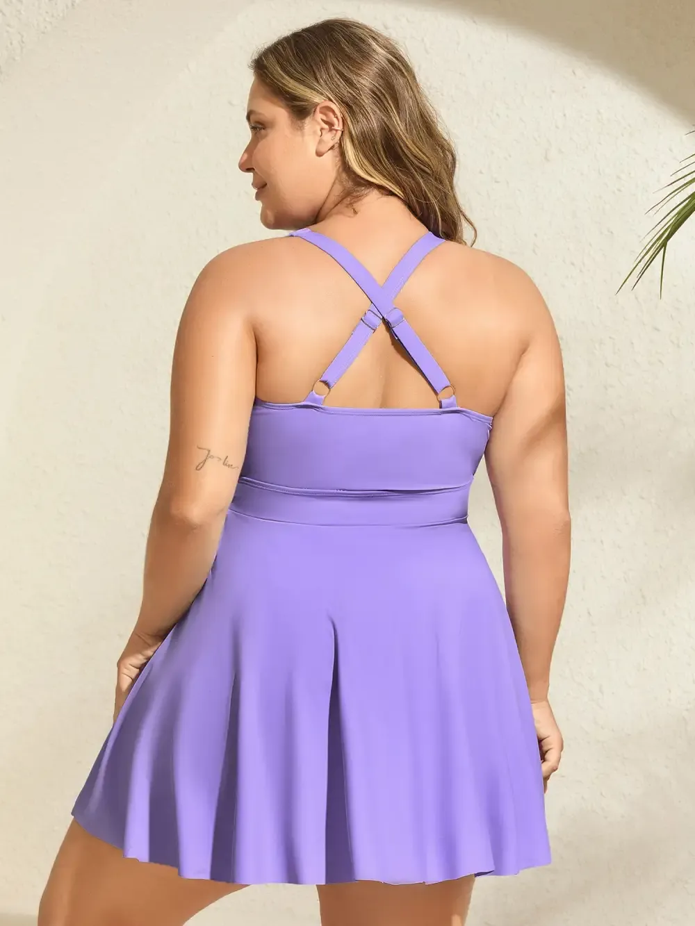 Stripes Patchwork Tie Knot Cross Straps Swim Dress