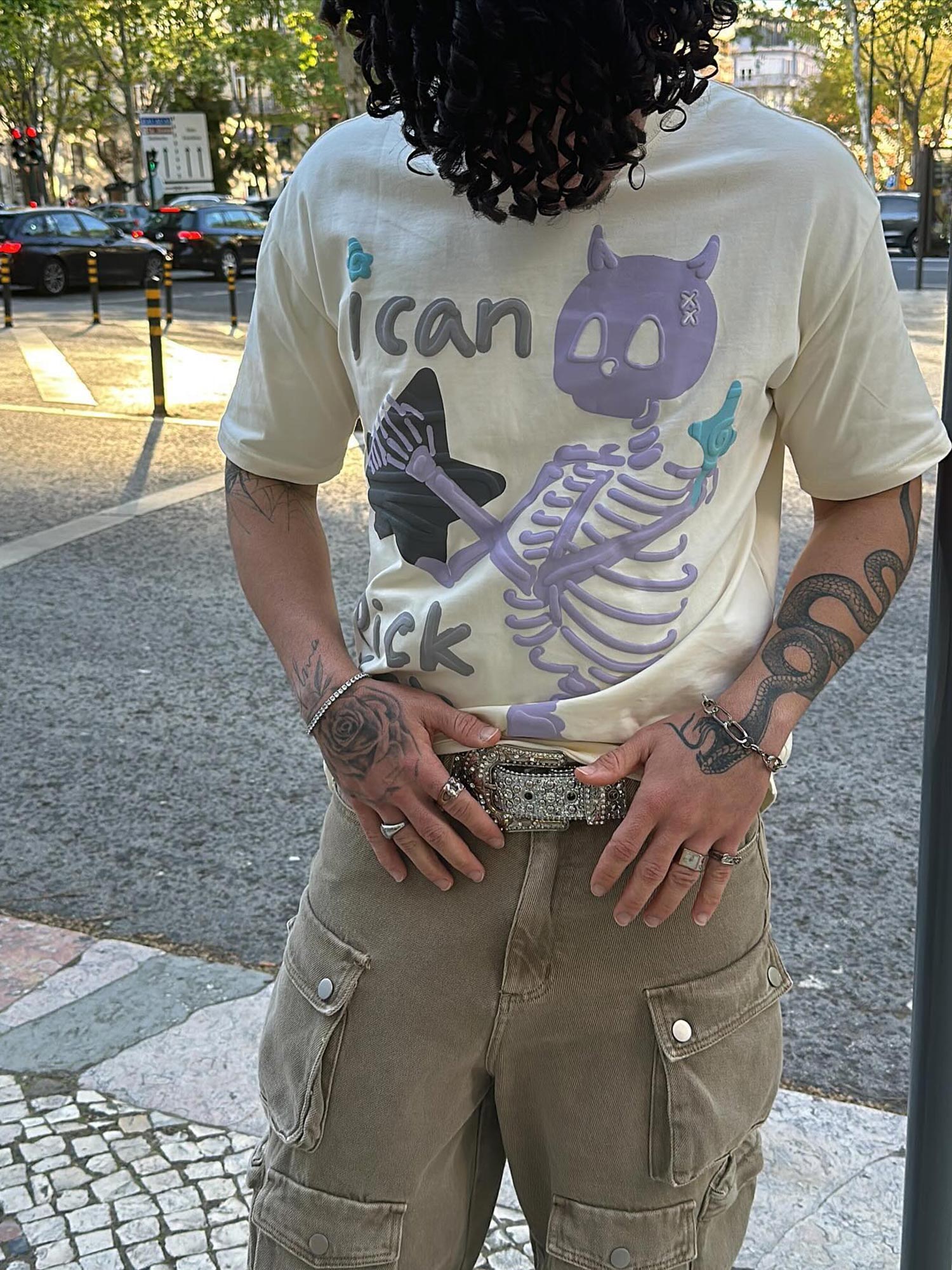 Made Retro Skull Letter Foam T-shirt - 2001