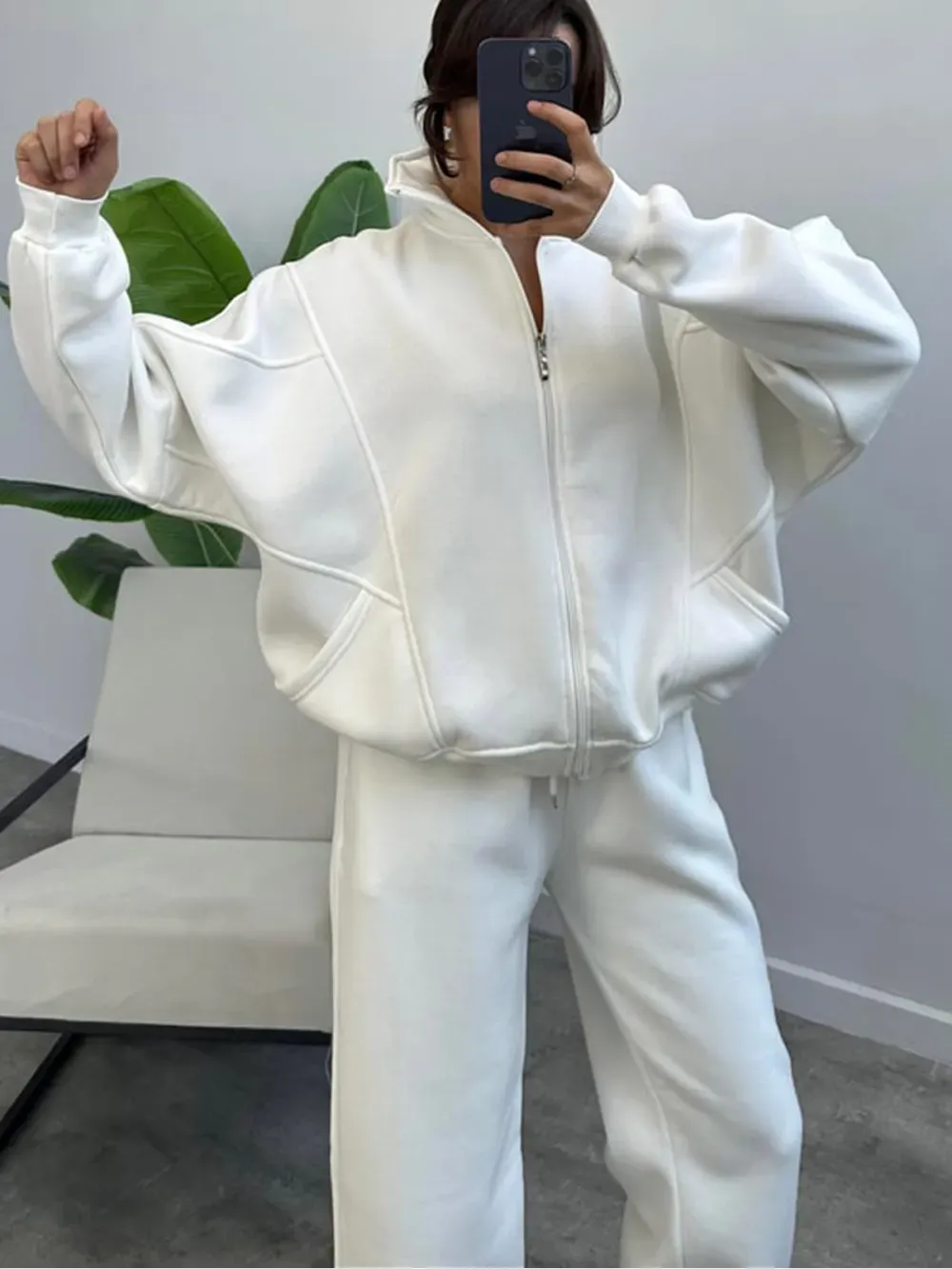 Women's 2 Piece Sets Zipper Outfits Casual Long Sleeve  Sweatsuits Sets