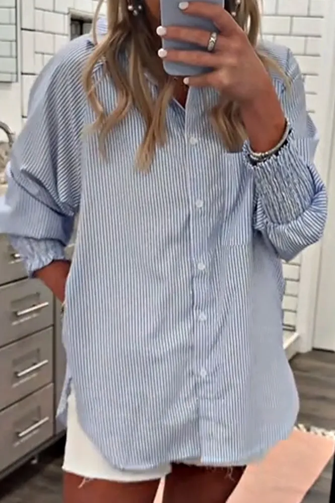 Women's striped elastic cuff shirt