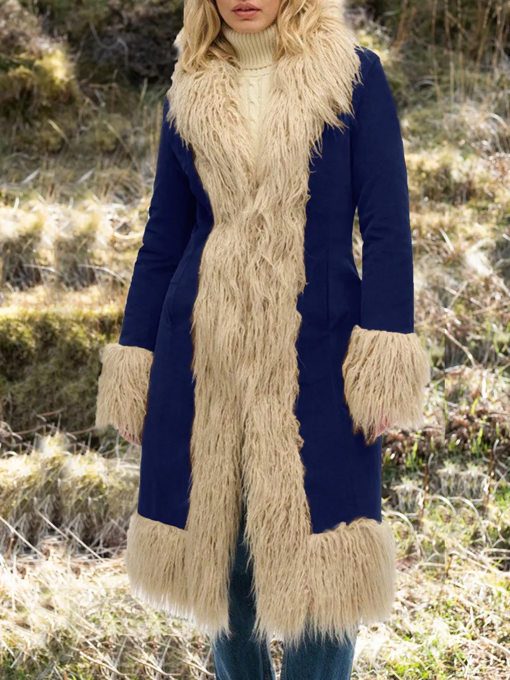 Superdry Faux Fur Lined Longline Afghan Coat, Tobacco Brown