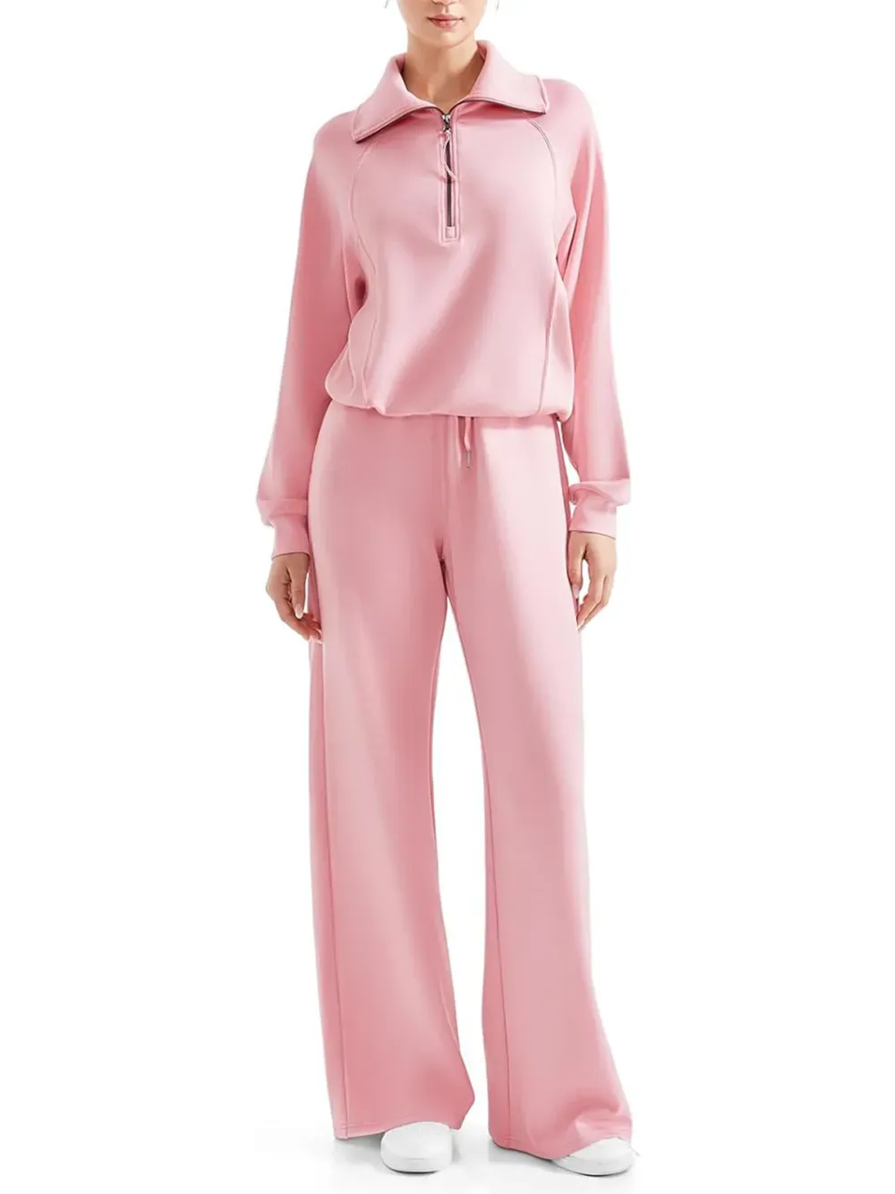 💥Women 2 Piece Lounge Matching Set Wide Leg Sweatpant Half Zip Sweatshirt
