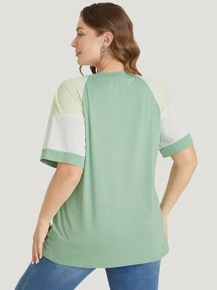 Colorblock Contrast Crew Neck Raglan Sleeve T-shirt