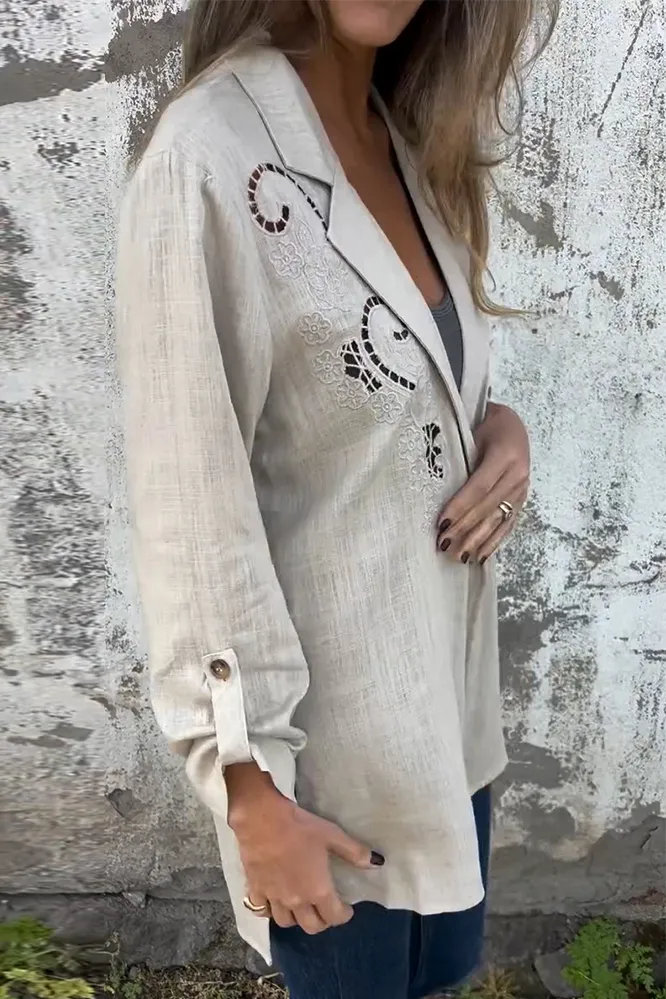Women's cotton and linen comfortable hollow suit jacket
