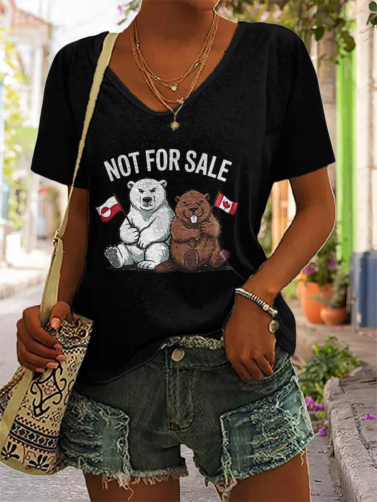 Women's Canada Are Not For Sale Short Sleeves V-Neck Pure Cotton T-Shirt