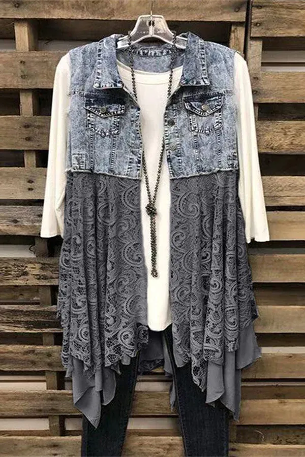 Denim Tank Top Lace Hem Dress