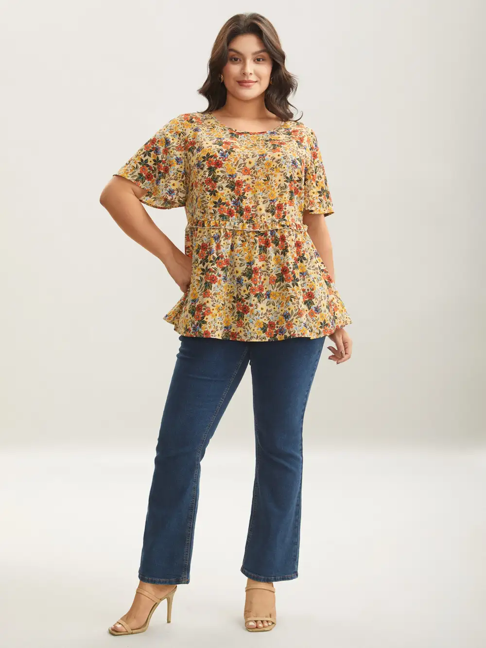 Floral Ruffled Round Neck Shirt