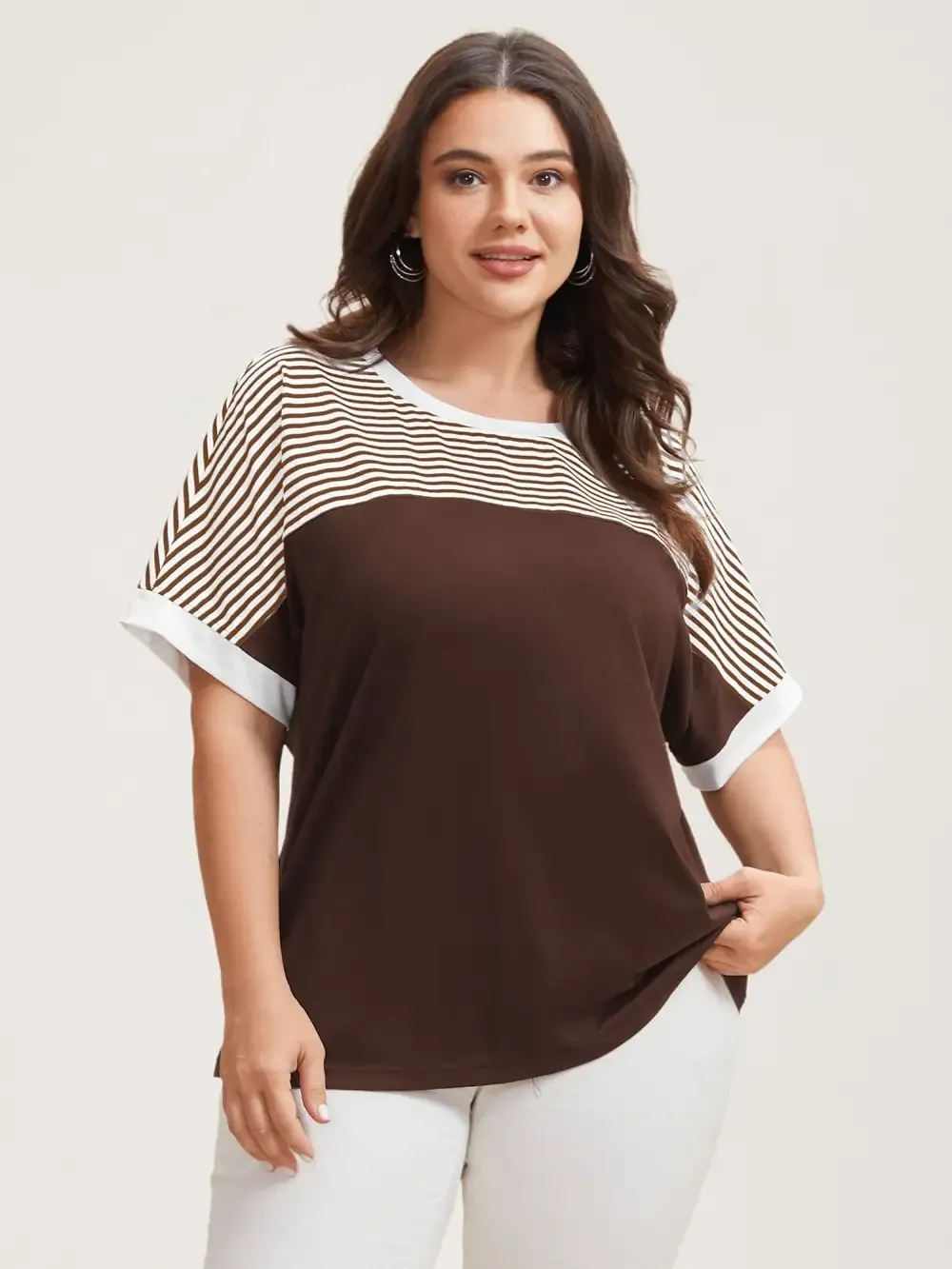 Solid and Striped Contrast Hem T-Shirt