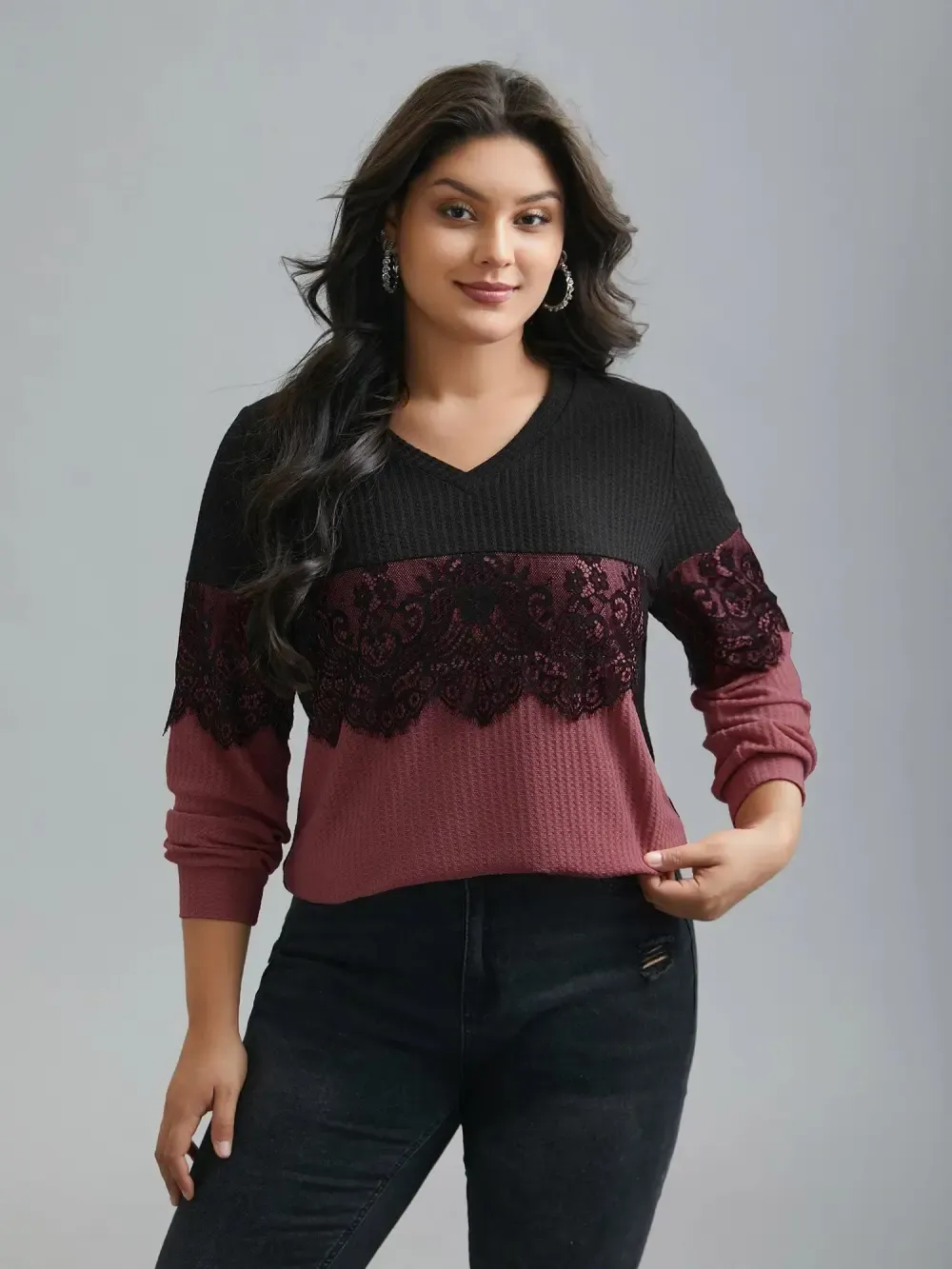 Crochet Lace Mesh Contrast Patchwork Top