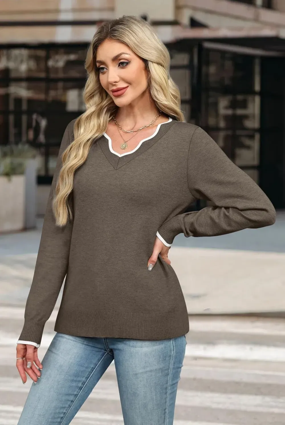 ✨Womens Cozy Lightweight V Neck Sweaters Pullover