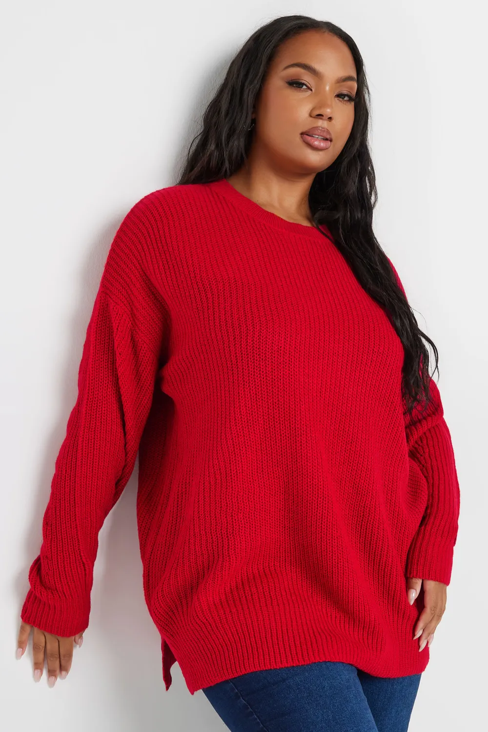 YOURS Curve Navy Blue Drop Shoulder Knitted Jumper