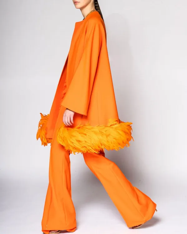 Fashion Feather Jacket and Pants Two-Piece Set