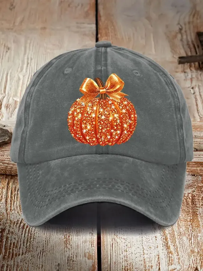 Retro Autumn Pumpkin Bow Print Baseball Cap