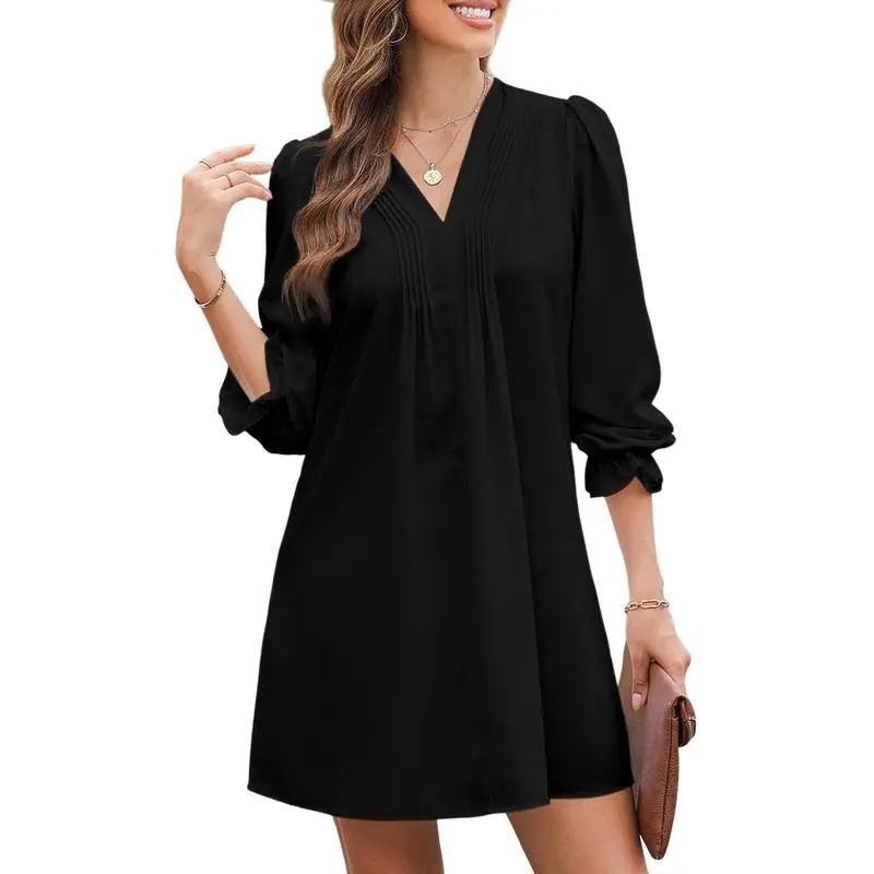 Women's A-Line Ruffle Sleeve V-Neck Midi Dress – Pleated Flowy Sundress