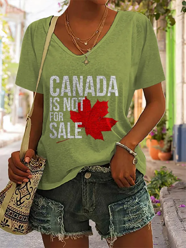 Women's Canada Is Not For Sale Short Sleeves V-Neck Pure Cotton T-Shirt