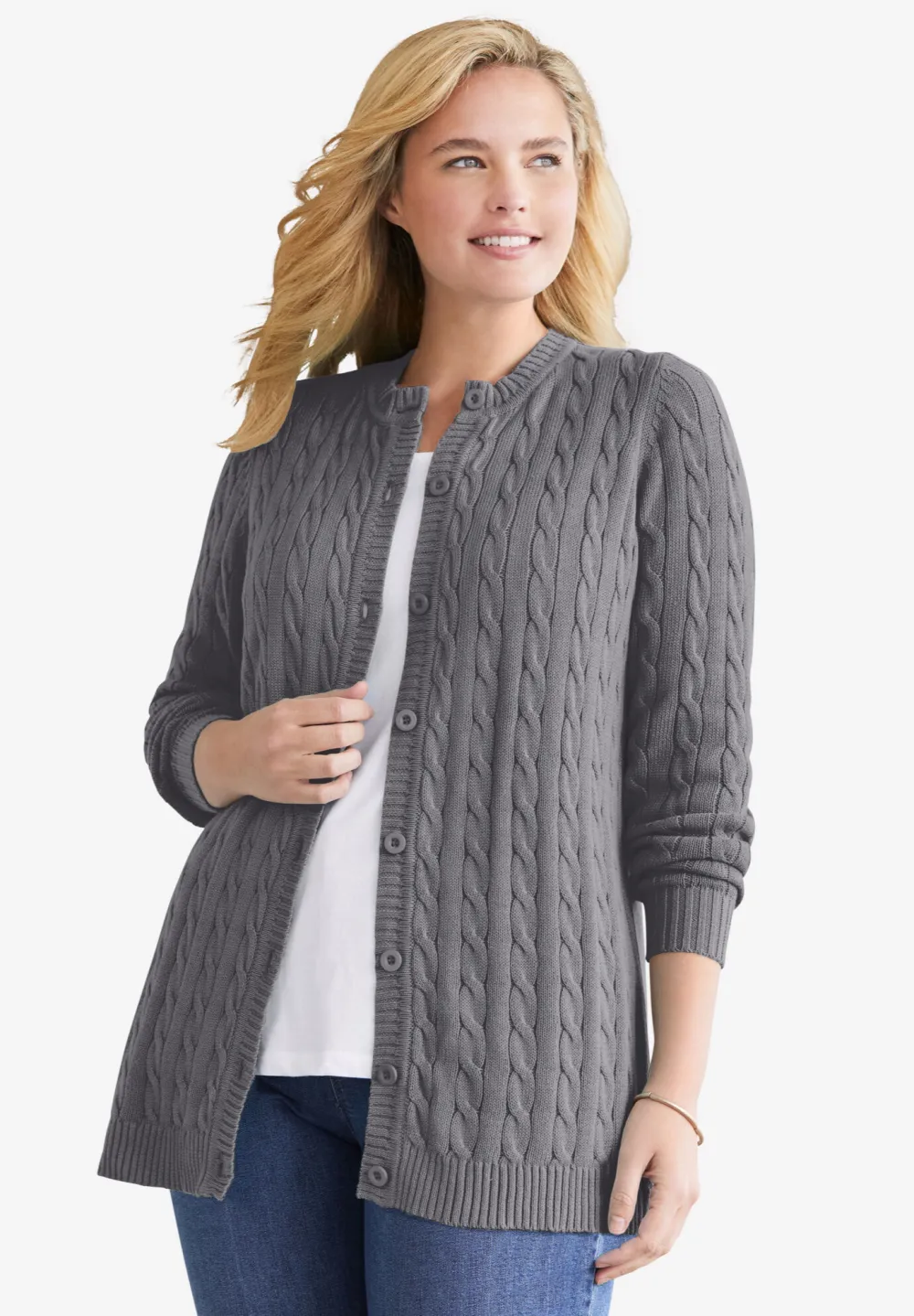 Cotton Cable Knit Cardigan Sweater