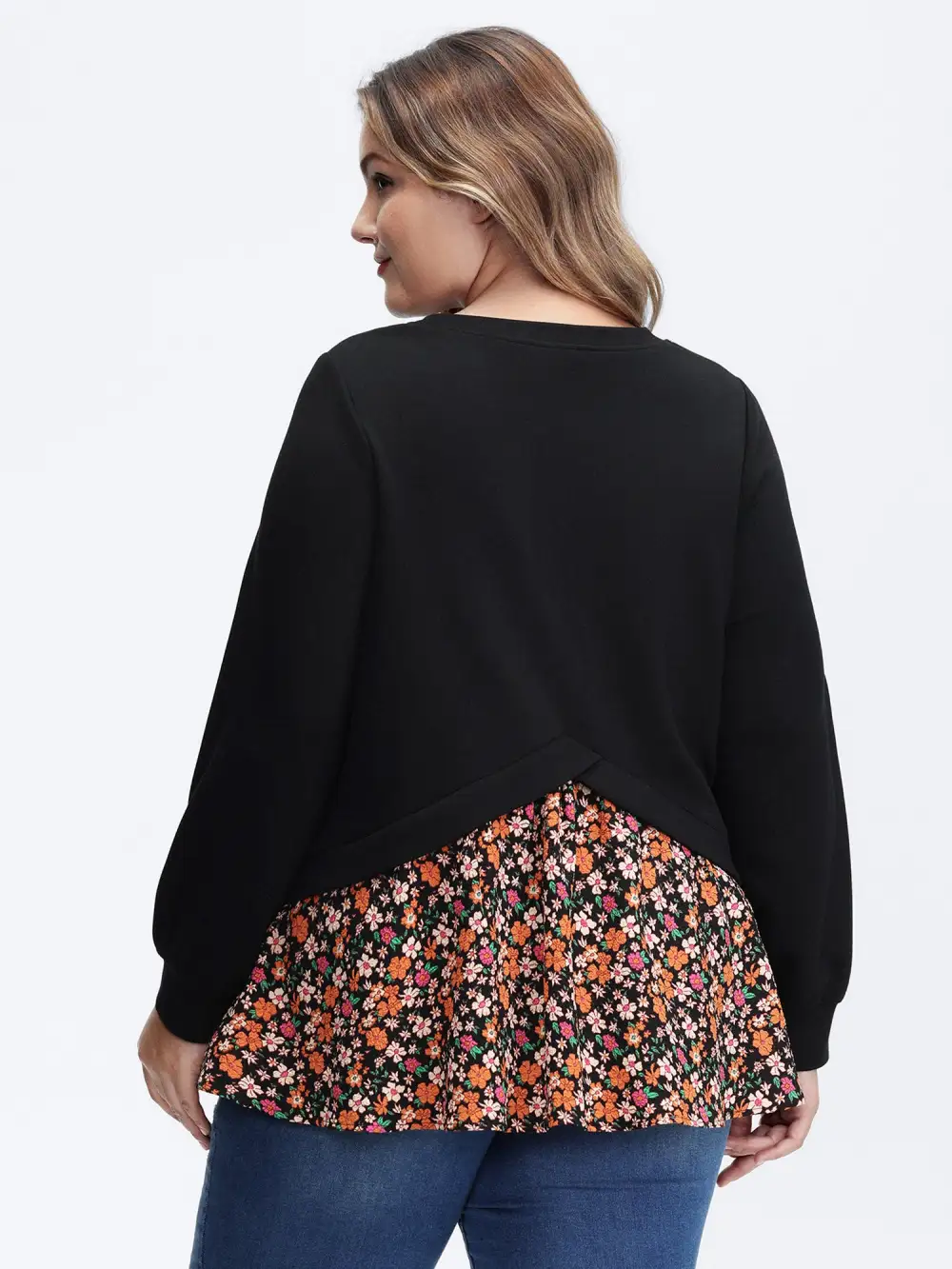 Supersoft Floral Spliced Layered Sweatshirt