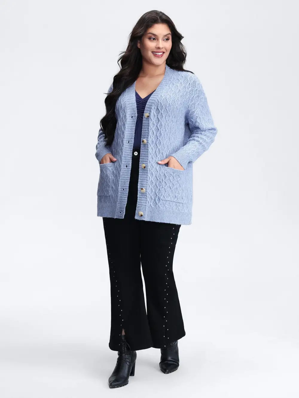 Cable Knit Textured Pockets Cardigan