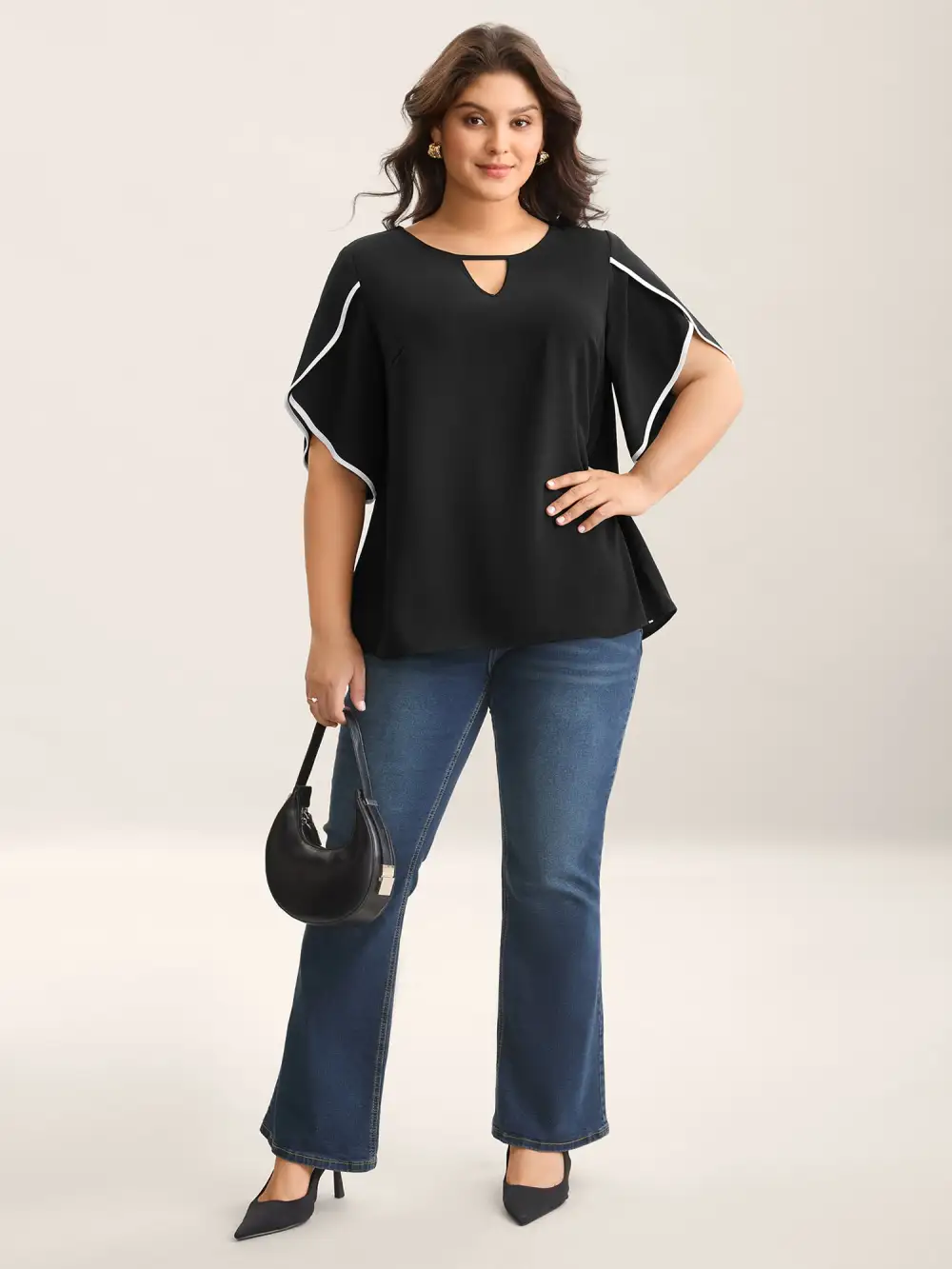 Color Contrast Petal Sleeve Shirt