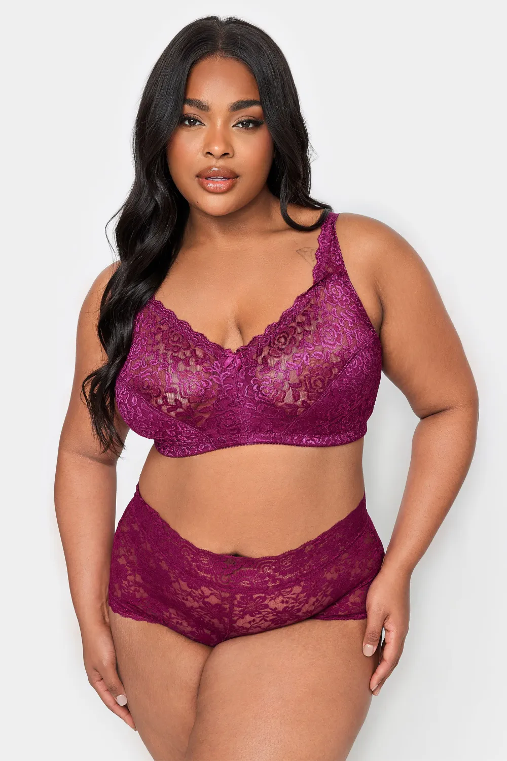 YOURS Curve Green Hi Shine Lace Non-Padded Non-Wired Full Cup Bra