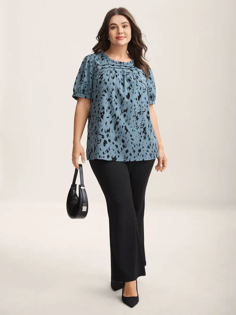 Leopard Print Toothpick Pleat Blouse