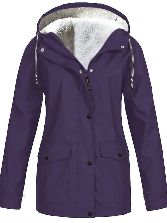 Women's Winter Coat Hoodie Jacket Windproof Warm Street Sport Daily Wear Vacation Button Pocket Drawstring with Pockets Single Breasted Hoodie Fashion Daily Plush Street Style Solid Color Regular Fit