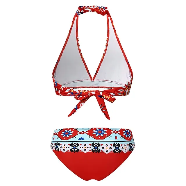 Women's Bikinis 2 Piece Sets Swimsuit Backless Halter Sexy Boho Floral Print Summer Beach Wear Bathing Suits