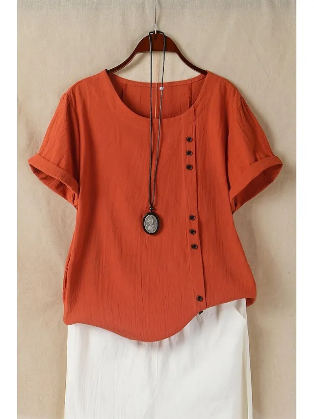 Women's Shirt Linen Shirt Linen Casual Daily Weekend Patchwork