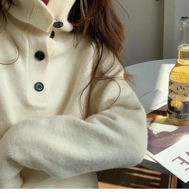 Sweet and gentle turtleneck button-down sweater
