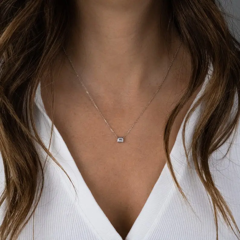Bezel Cubic Zirconia Necklace, Baguette Necklace, Rectangle Necklace, Pendant Necklace, Minimalist Necklace, Dainty Necklace, Gift for Her,