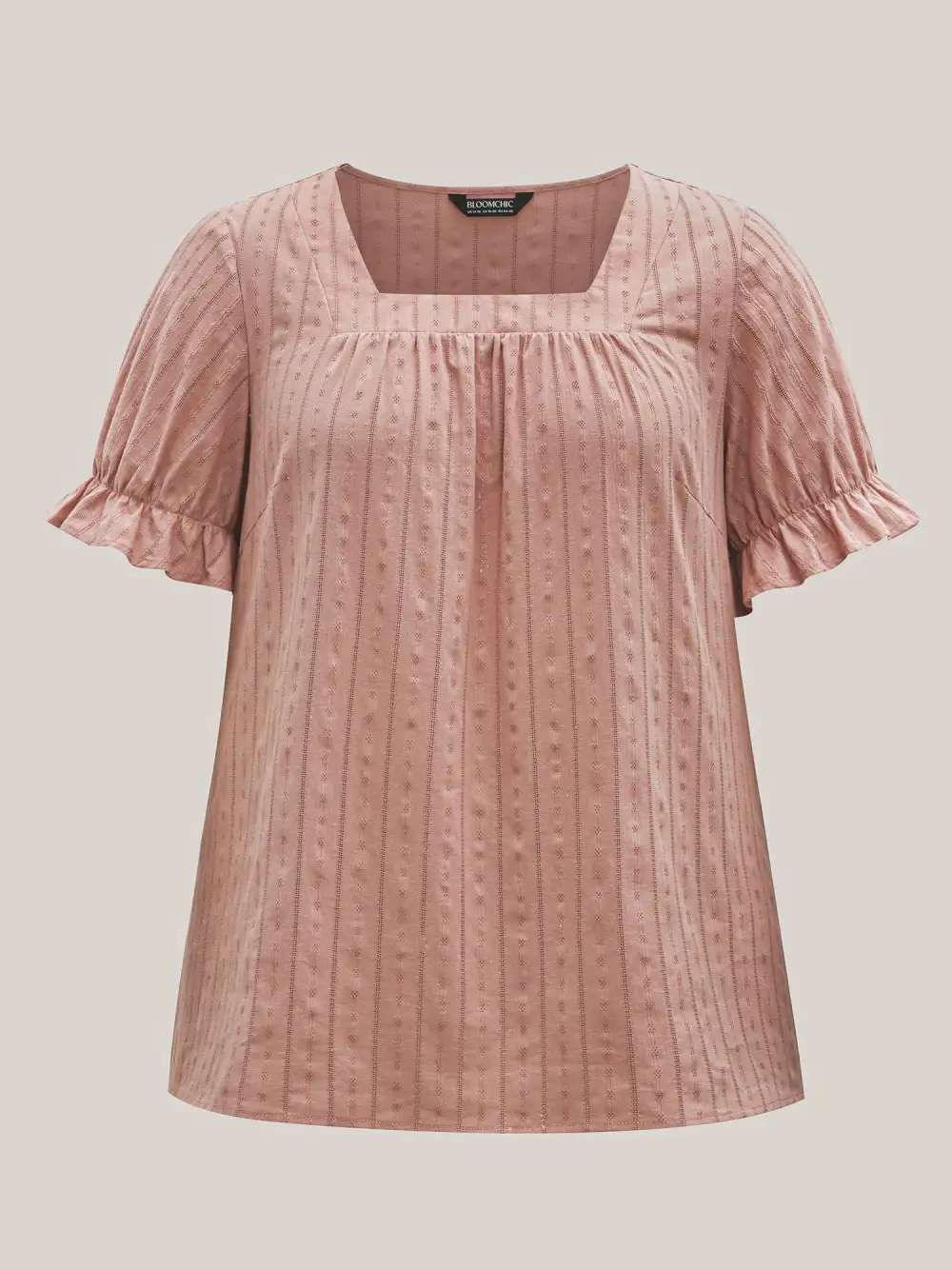 Cotton Square Neck Ruffled Sleeve Shirt