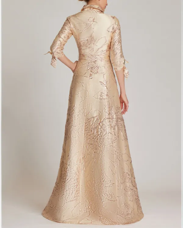 Gown shirt collar maxi dress bow