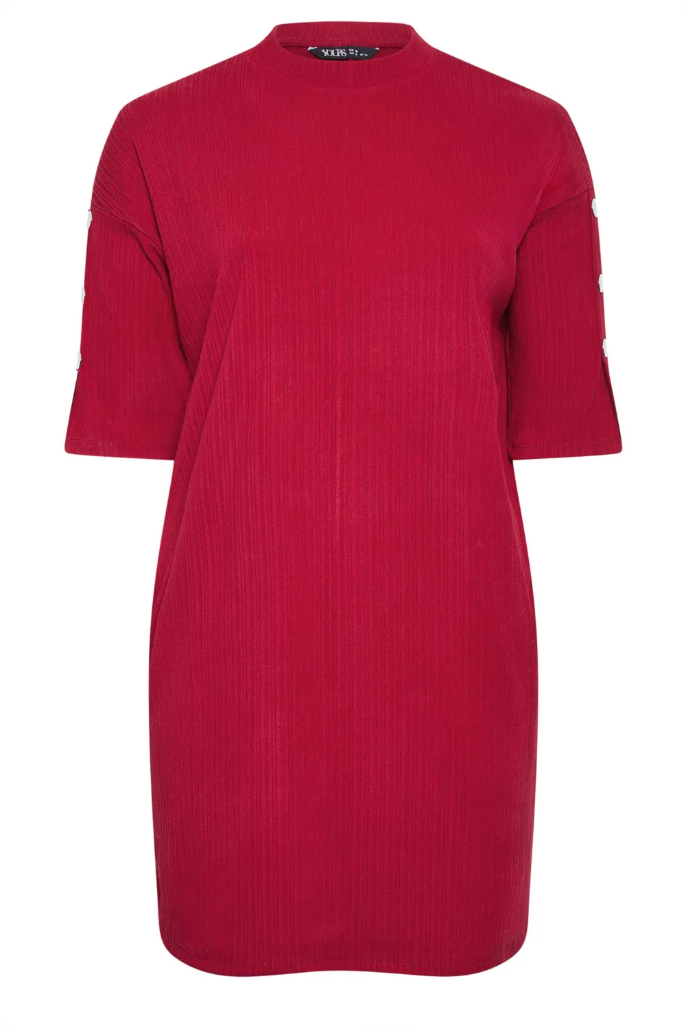 YOURS Curve Beige Brown Soft Touch Button Detail Mini Dress