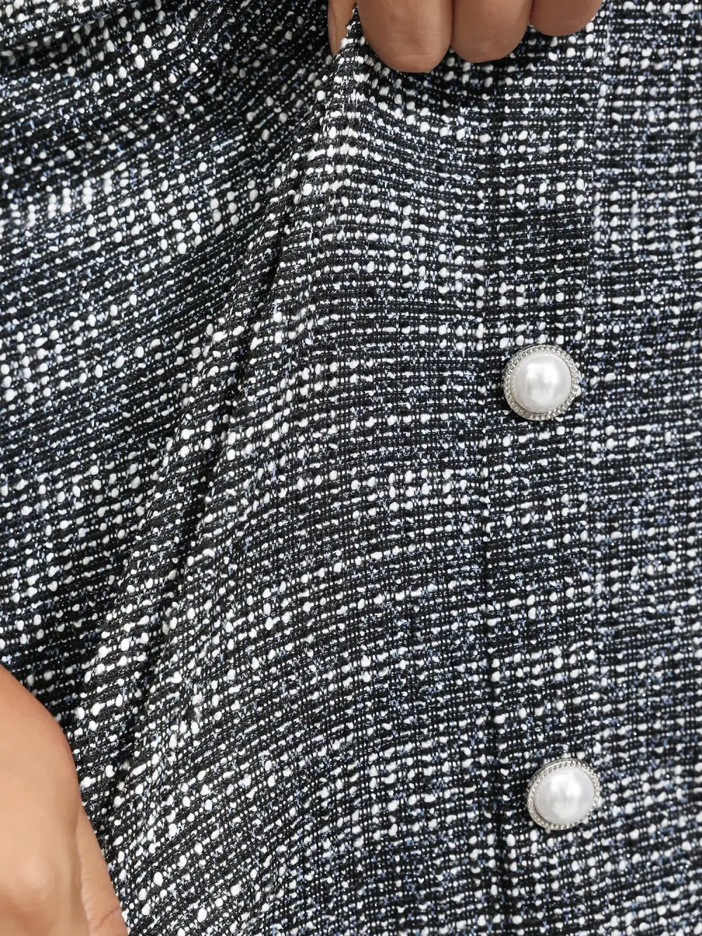 Tweed Knit Pearl Button Stretchy Midi Dress