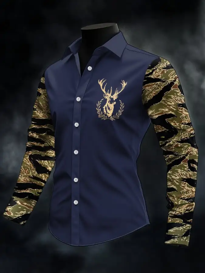 Men's Retro Western Print Long Sleeve Casual Shirt