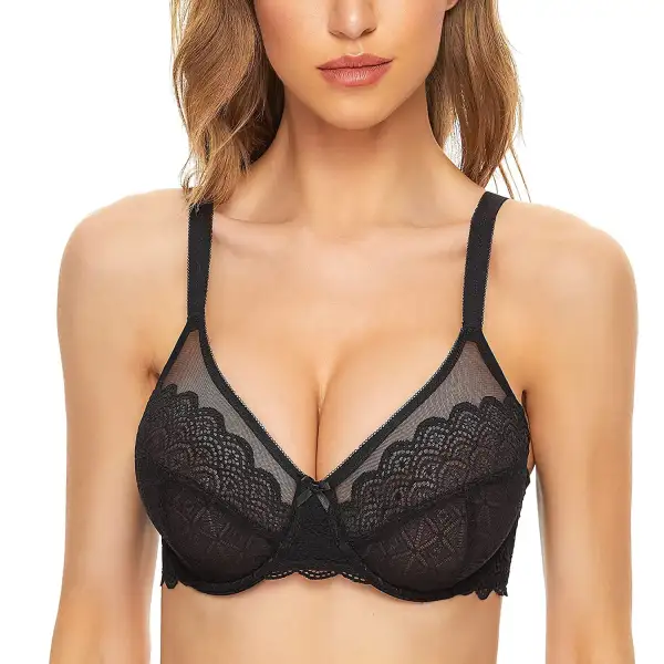 Women's Semi Through Minimizer Bra Unlined Sexy Lace Full Coverage Underwire Plus Size Bra