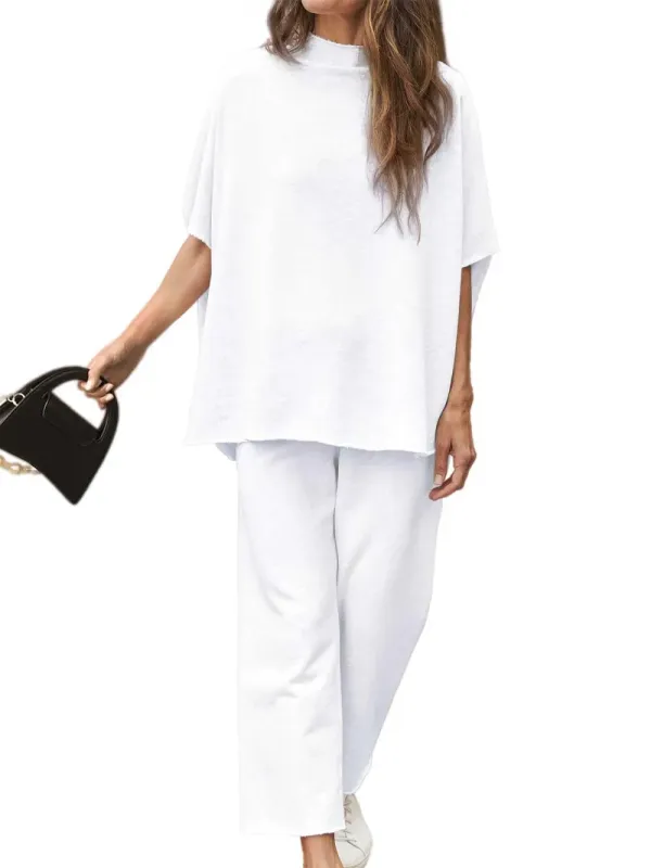 ✨Women's 2 Piece Outfits 3/4 Batwing Sleeve Pullover Top Wide Leg Pants Lounge Set