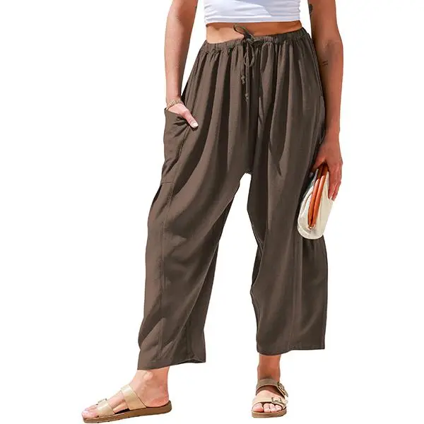Women’s Oversized Linen Wide-Leg Pants – Casual Loose Fit Beach Palazzo Trousers with Pockets