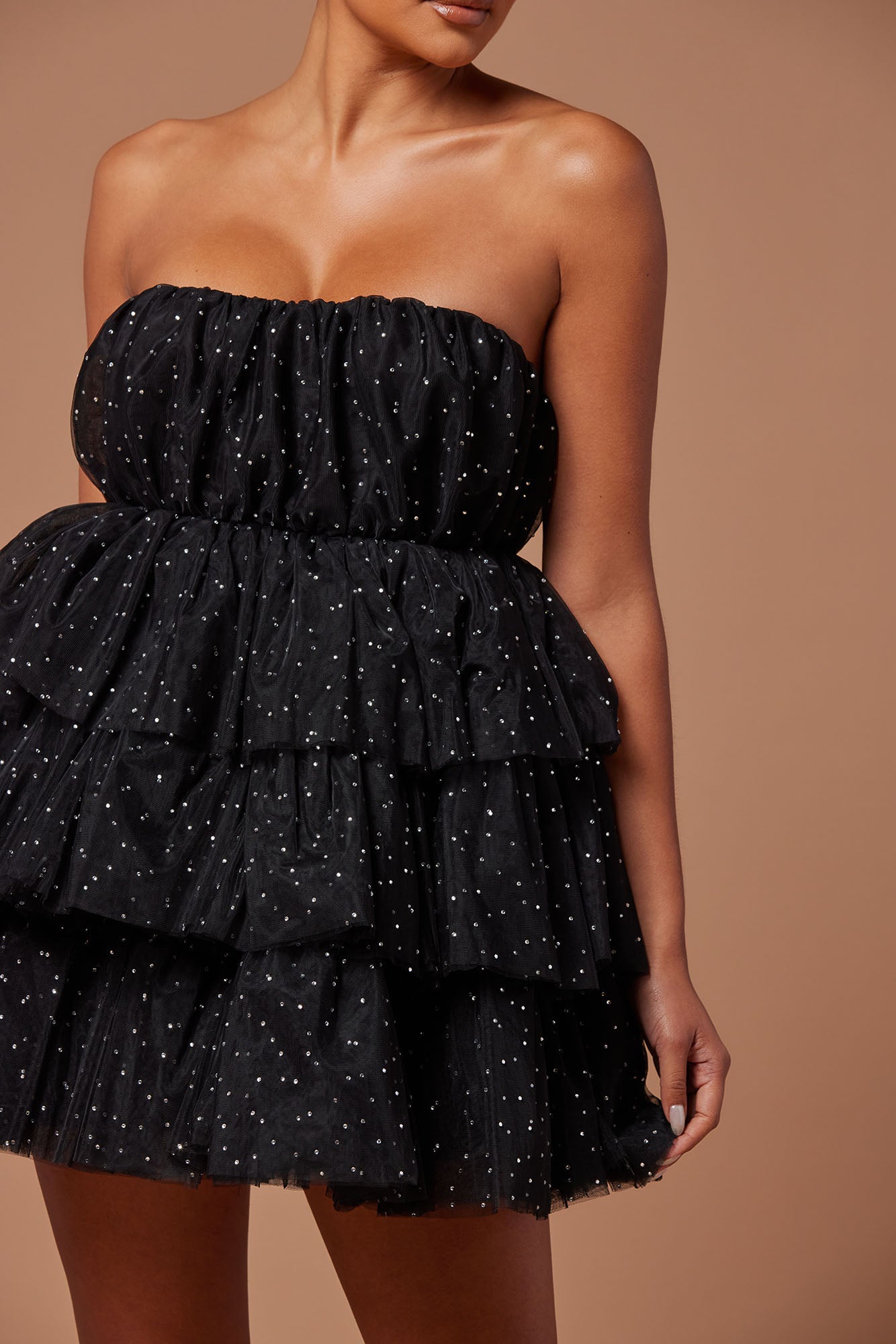 Isabel Tulle Glitter Mini Dress - Black