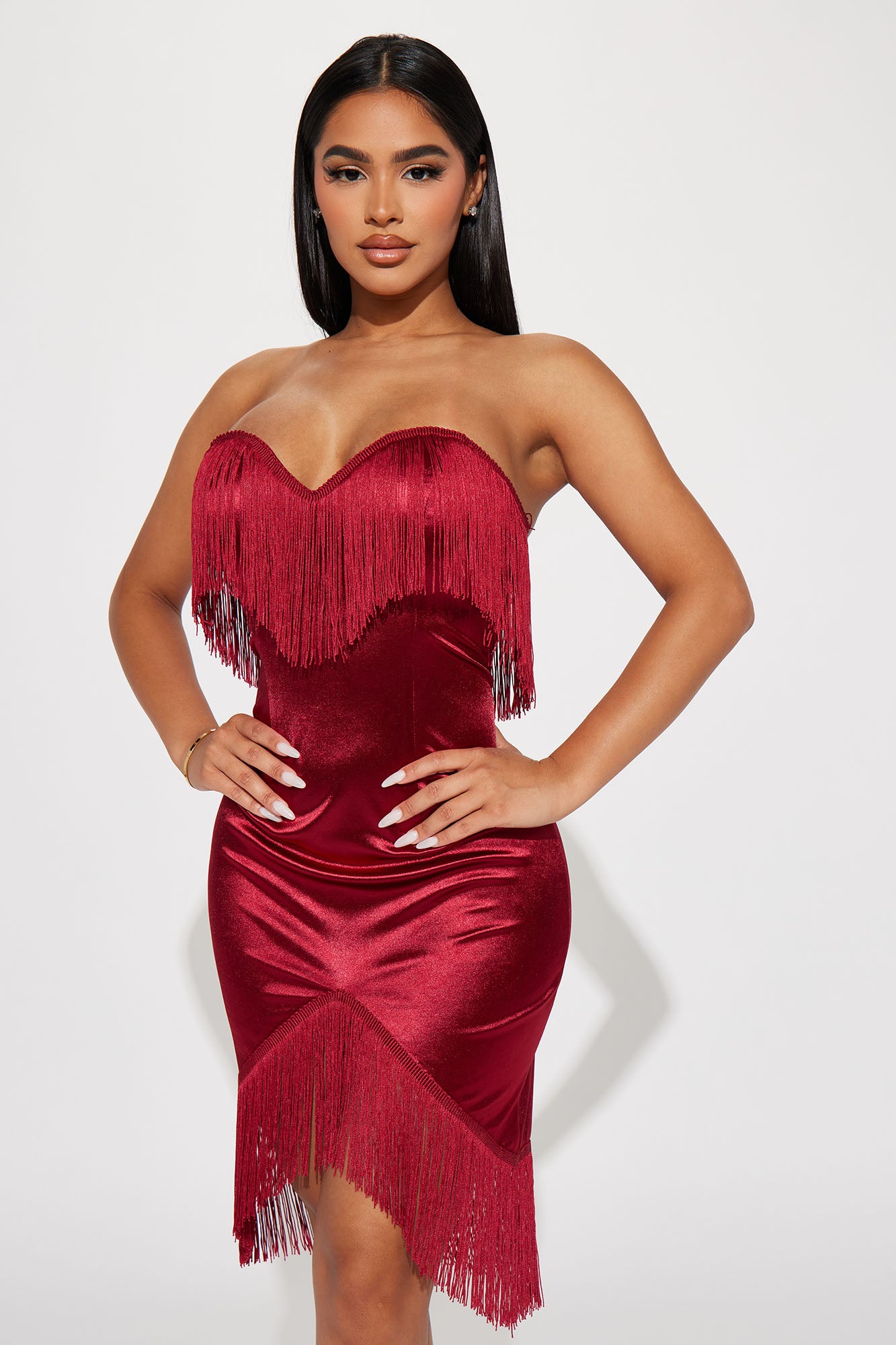 Fallyn Fringe Mini Dress - Wine