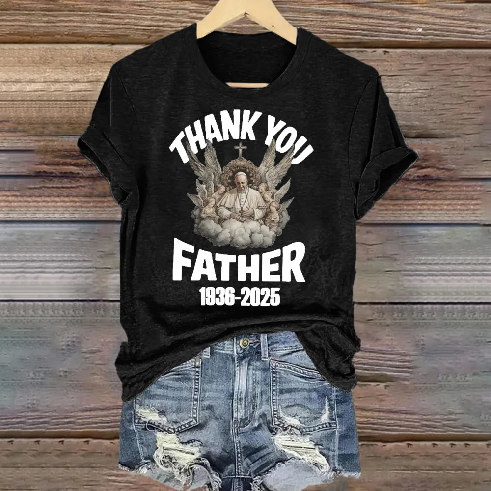 Men's Thank You Father 1936-2025 Print Short Sleeve Round Neck Cotton T-Shirt