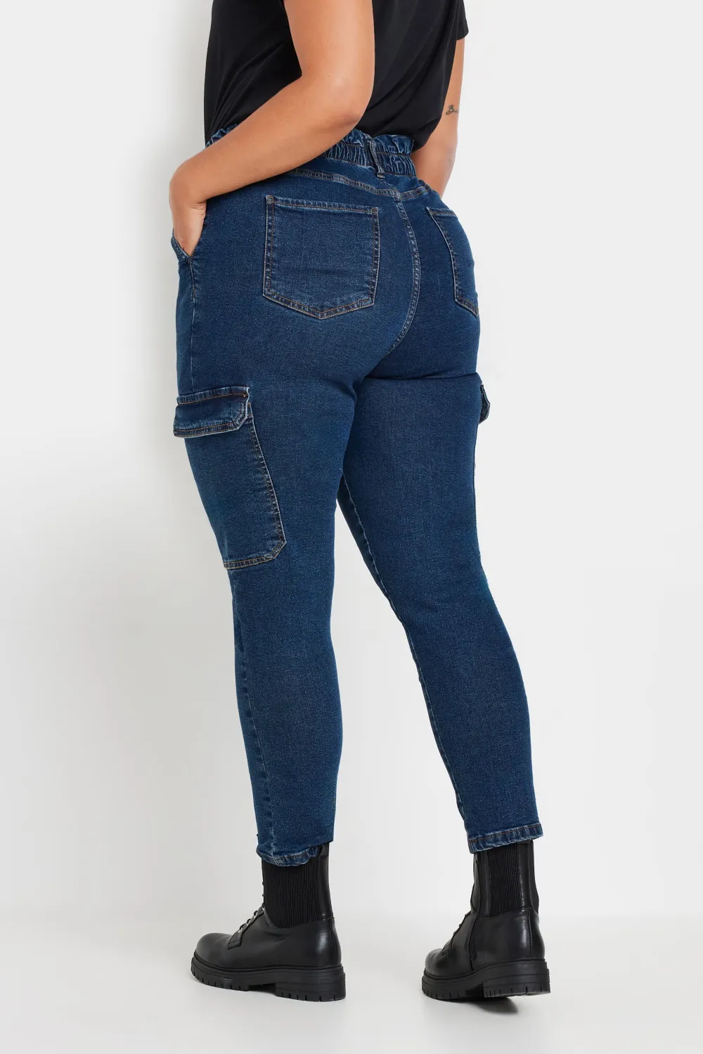 YOURS Curve Black Cargo Mom Jeans