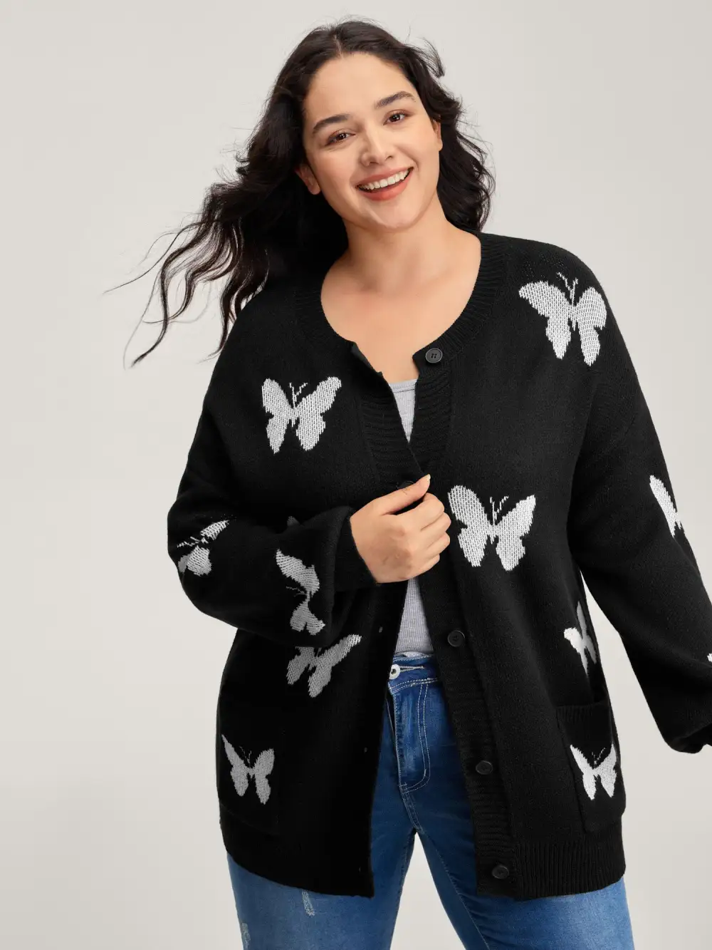 Butterfly Jacquard Pattern Knit Cardigan