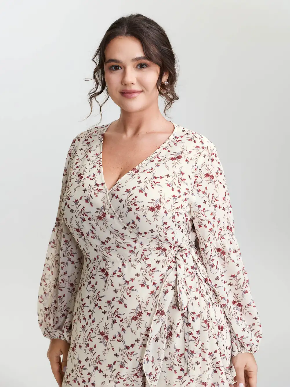 Chiffon Floral Wrap Ruffled Mini Dress