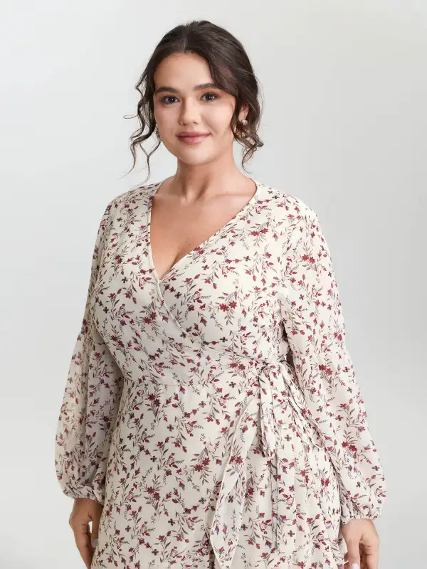 Chiffon Floral Wrap Ruffled Mini Dress