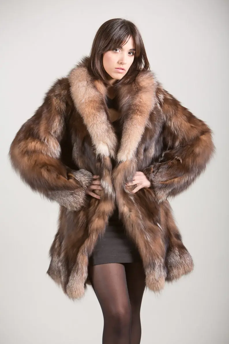 Crystal Fox Fur Knee Length Jacket