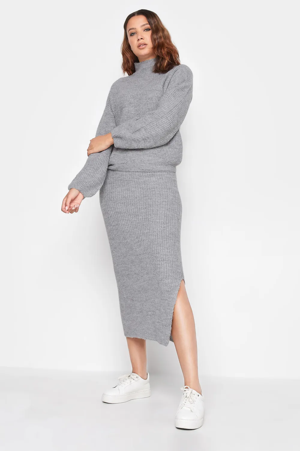 LTS Tall Dark Purple Funnel Neck Knitted Jumper